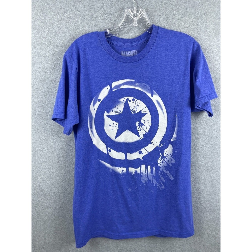 Marvel Captain America Shirt Size M Blue Short Sleeve Comic Super Hero Tee